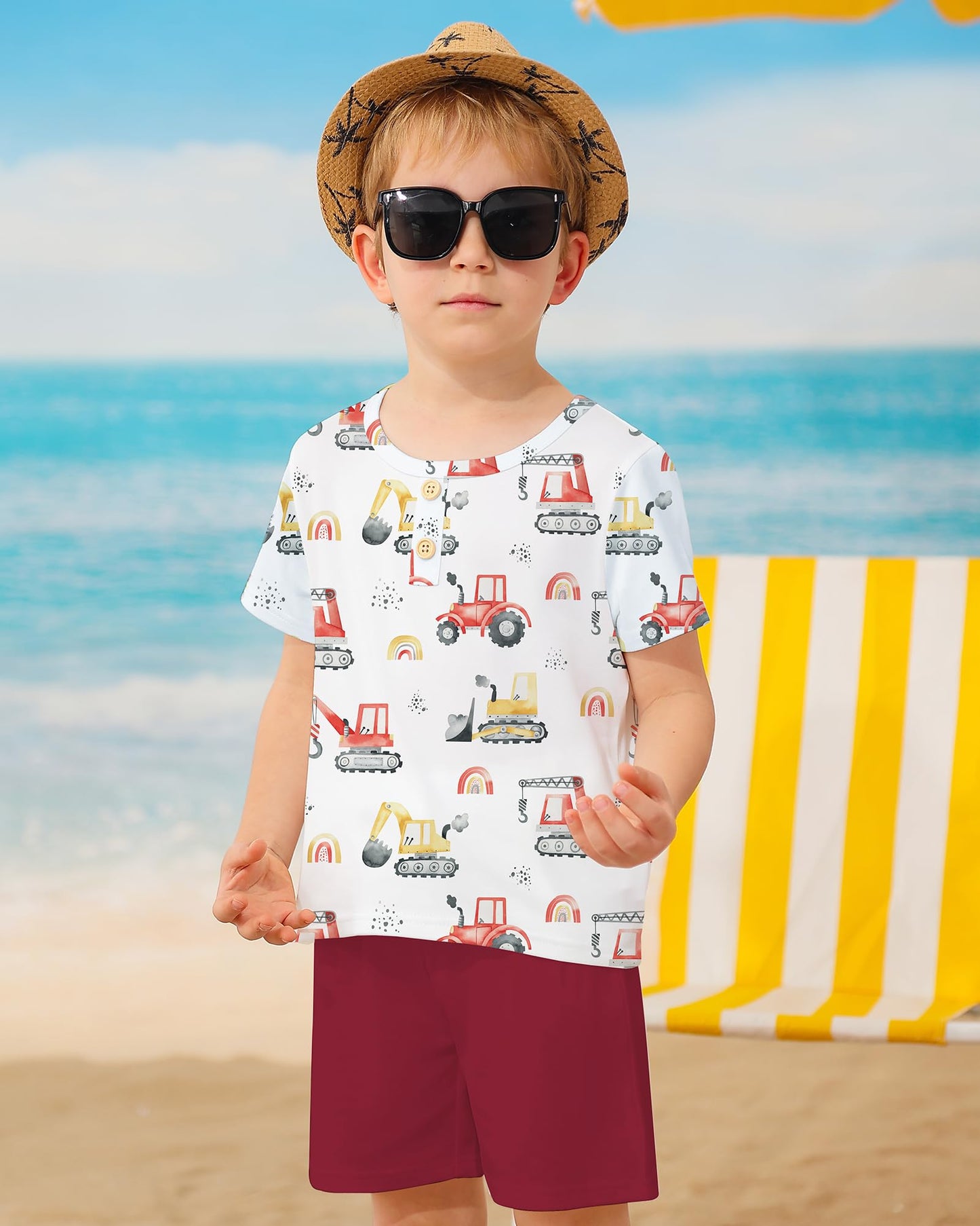 Coco&RARA Toddler Boy Clothes Outfits Kid Summer Hawaiian Print T-Shirt + Elastic Waist Pockets Shorts Clothes Set 2-7T