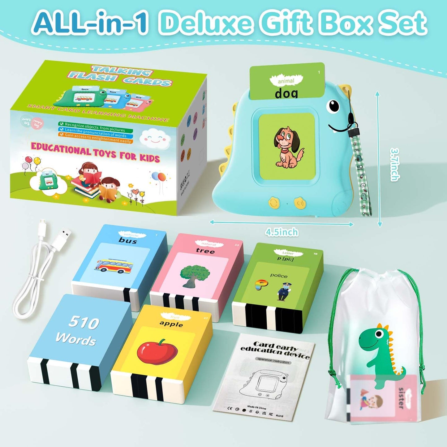 Toddler Toys Talking Flash Cards with 510 Sight Words, Montessori Learning Toys for Toddler 1-3 2-4, Autism Sensory Speech Therapy Toys for Boys Girls 2 3 4 5 6 Year Old Kids Gifts