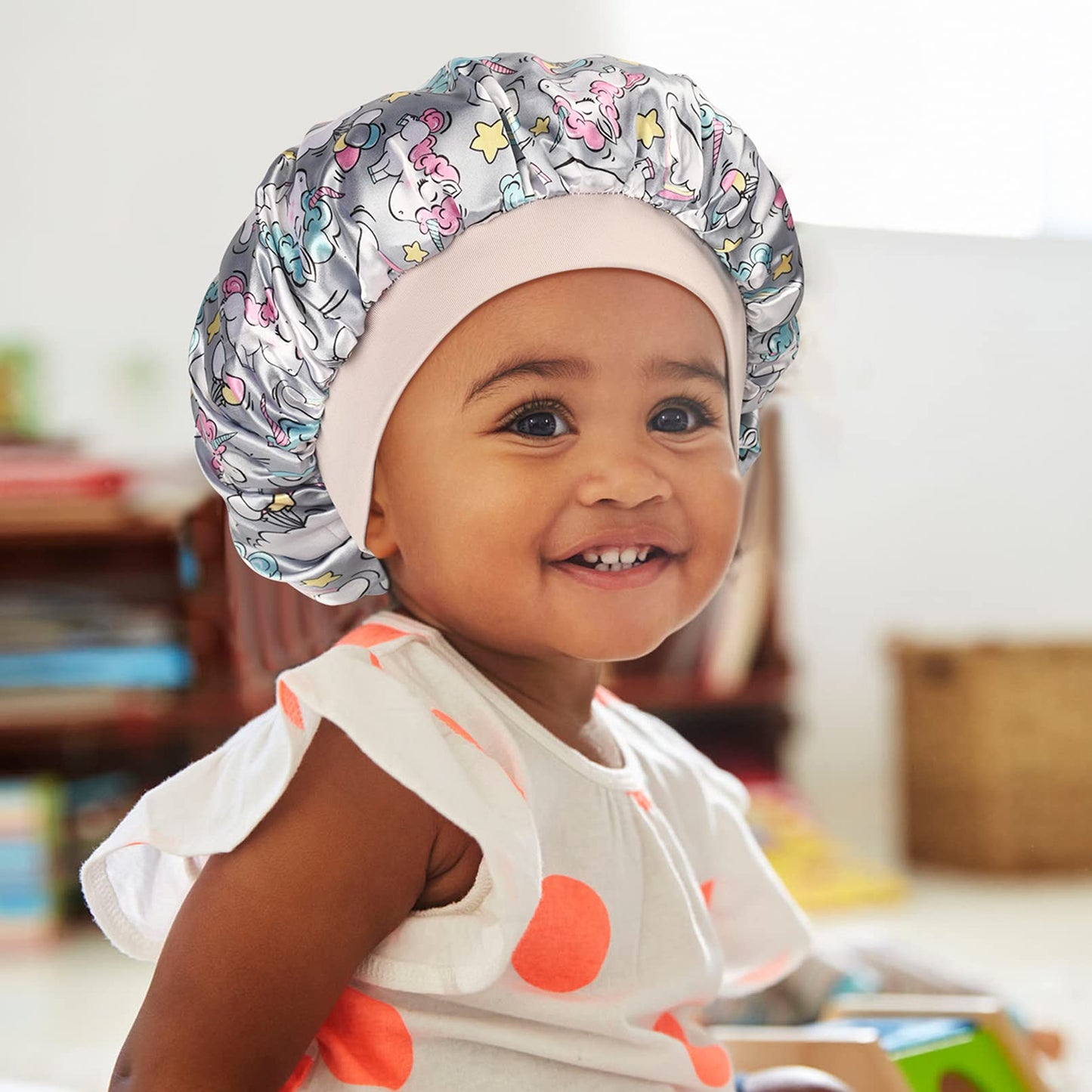 3 Pieces Kids Satin Bonnet Dinosaur Wide Elastic Band Sleeping Cap Soft Silk Double Layer Night Hair Hats for Teens Toddler Child Baby