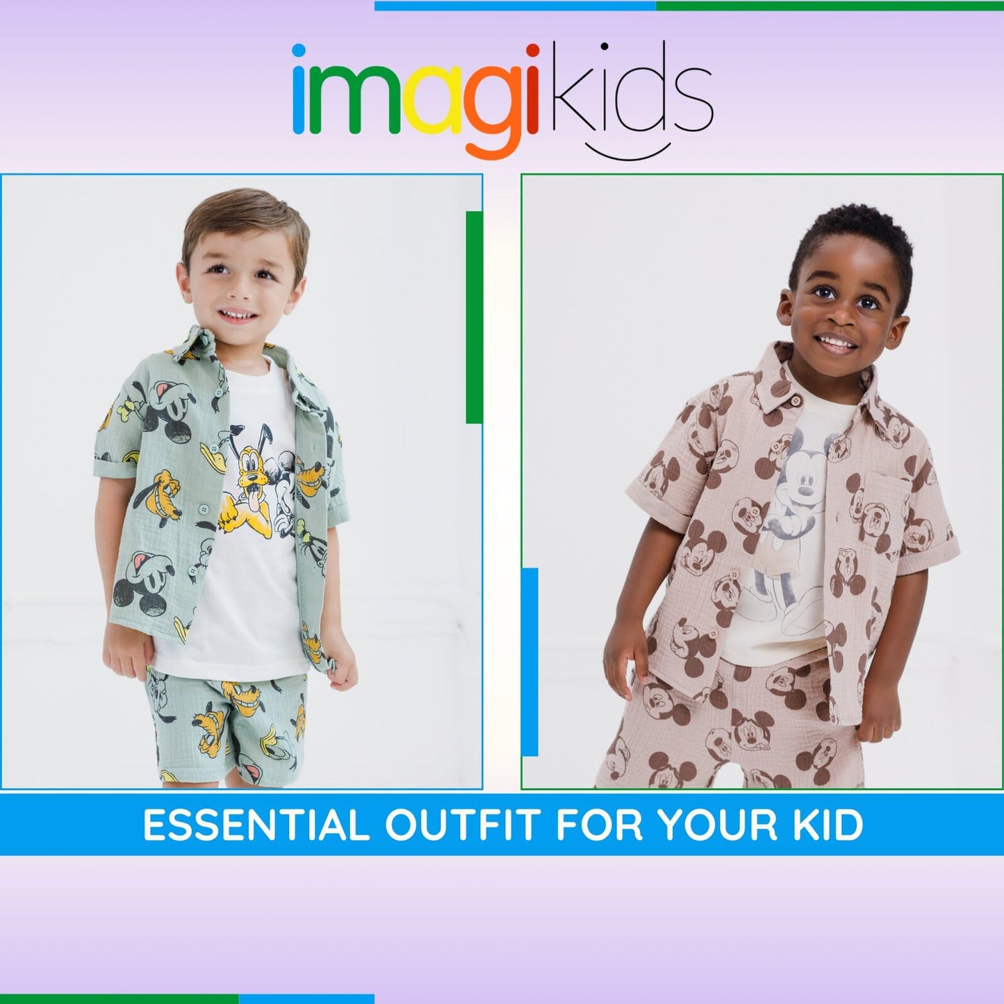 Disney Mickey Mouse Cotton Gauze Button Down Shirt, T-Shirt & Shorts 3 Piece Set Infant to Little Kid Sizes (12 Months- 7-8)