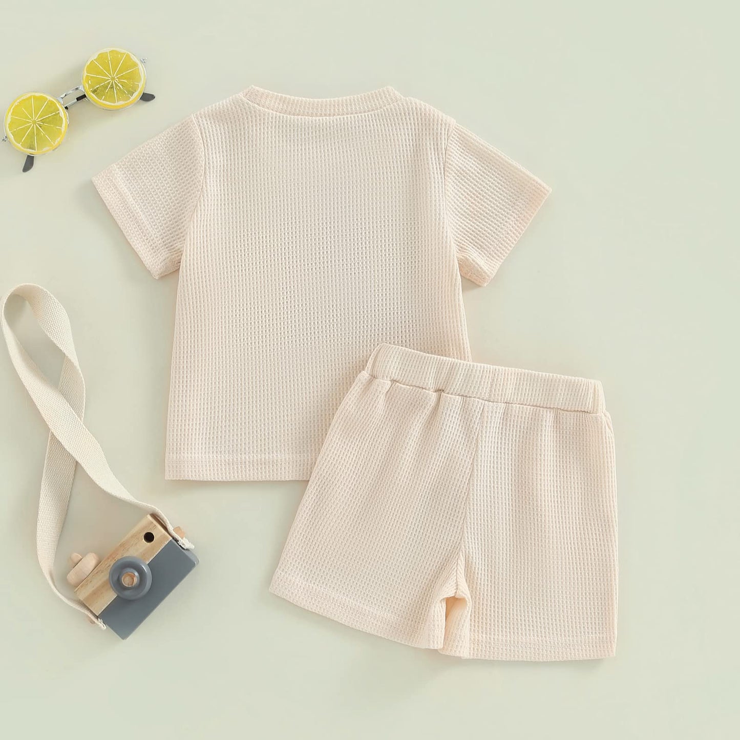 Kupretty Toddler Baby Boy Summer Clothes Embroiderey Waffle Knit Short Sleeve T-Shirt Tees + Casual Shorts Cute Clothing Set