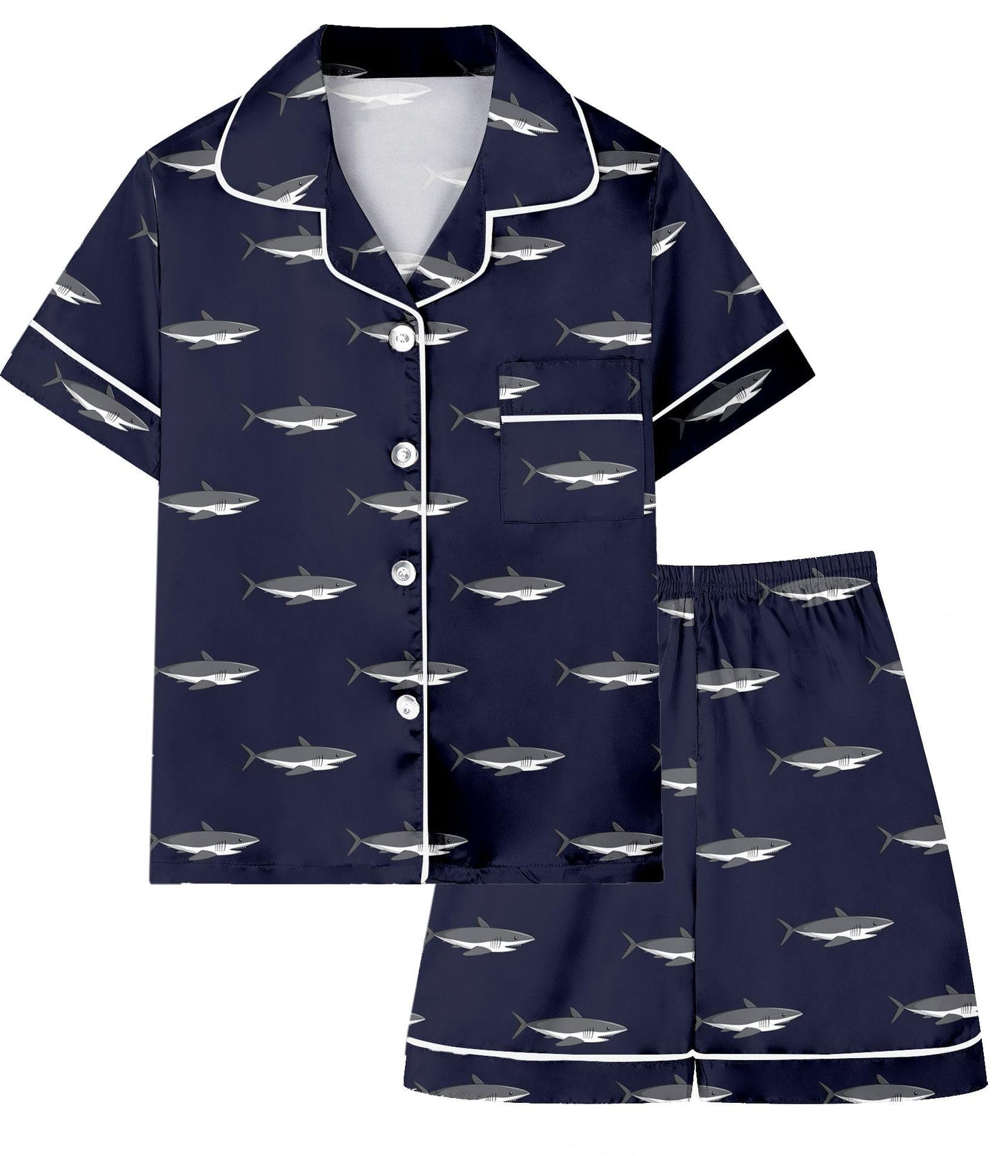 Boys & Mens Silk Pajamas Button Down Sleepwear Satin Nightwear 2 Pcs Pj Set
