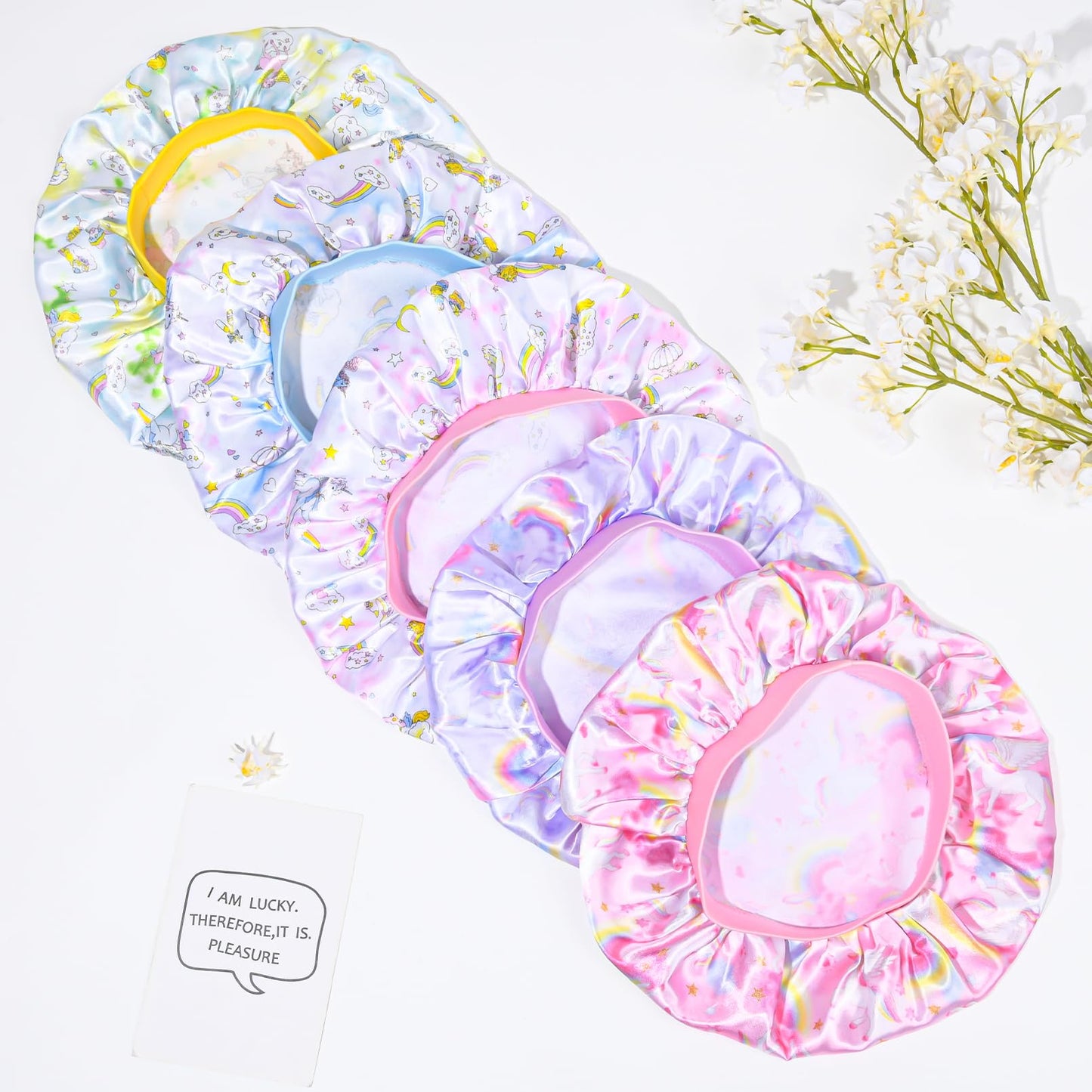 3 Pieces Kids Satin Bonnet Dinosaur Wide Elastic Band Sleeping Cap Soft Silk Double Layer Night Hair Hats for Teens Toddler Child Baby