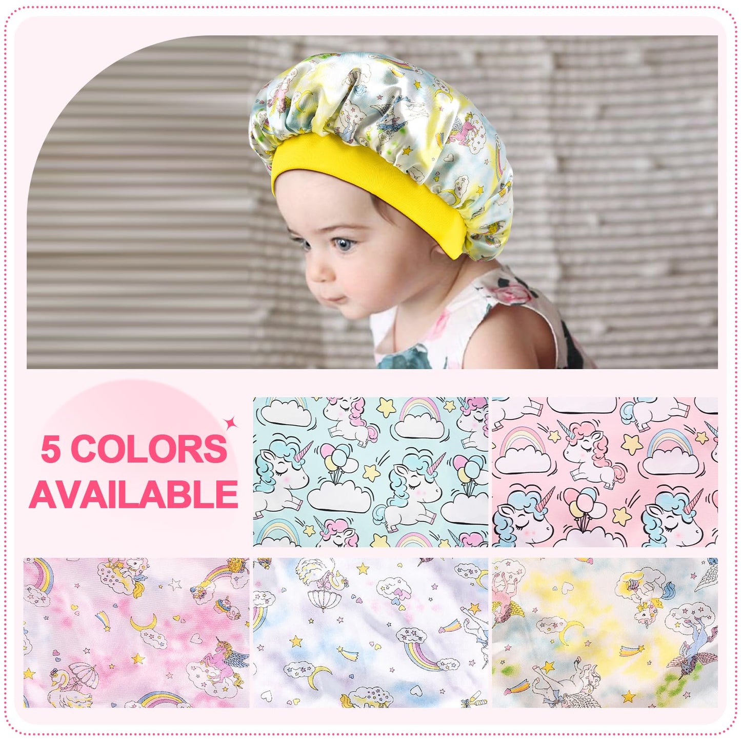 3 Pieces Kids Satin Bonnet Dinosaur Wide Elastic Band Sleeping Cap Soft Silk Double Layer Night Hair Hats for Teens Toddler Child Baby