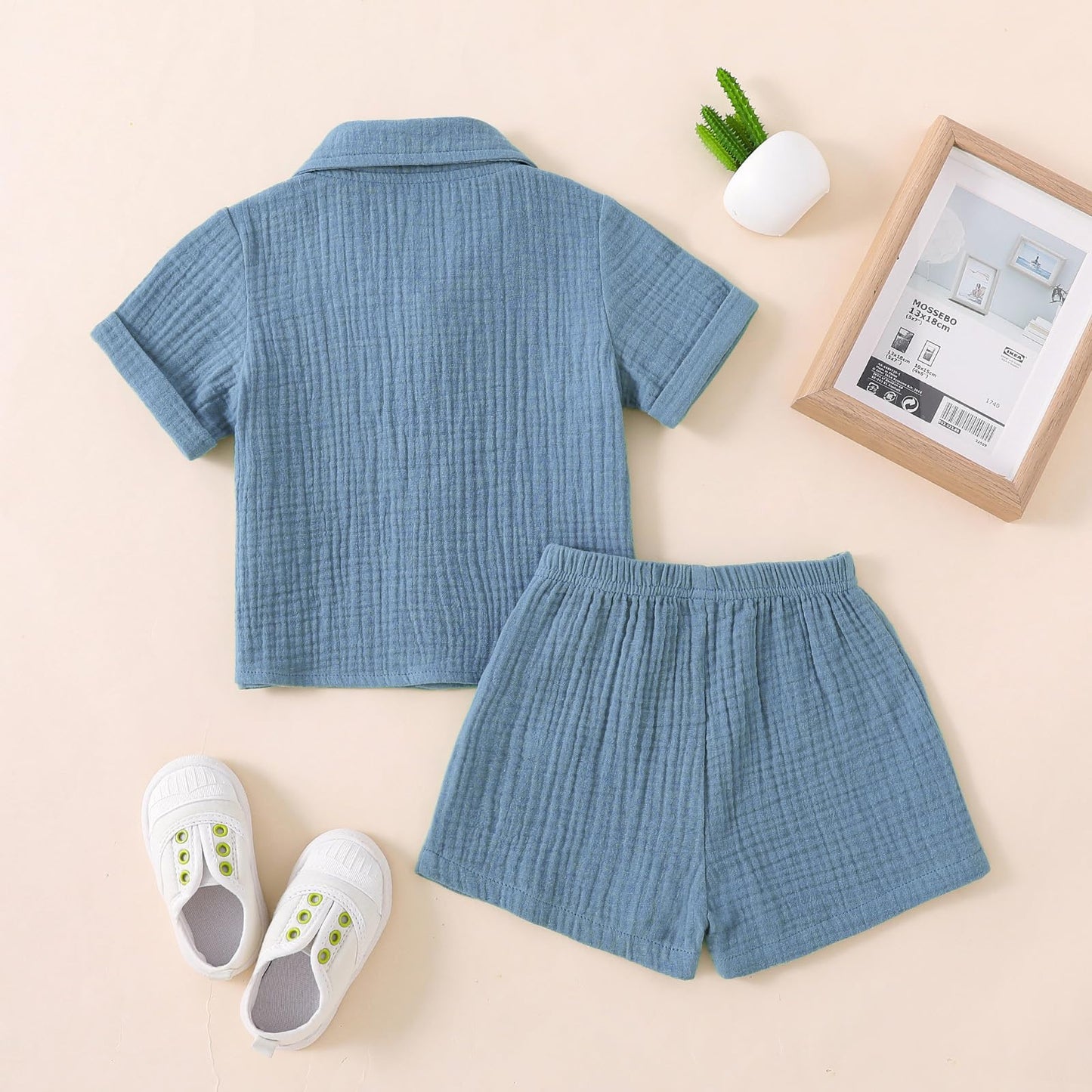Baby Boys Clothes Set Toddler Infant Boys Button-down Shirt Tops + Cotton Gauze Shorts Summer Outfit 2PCS with Pockets