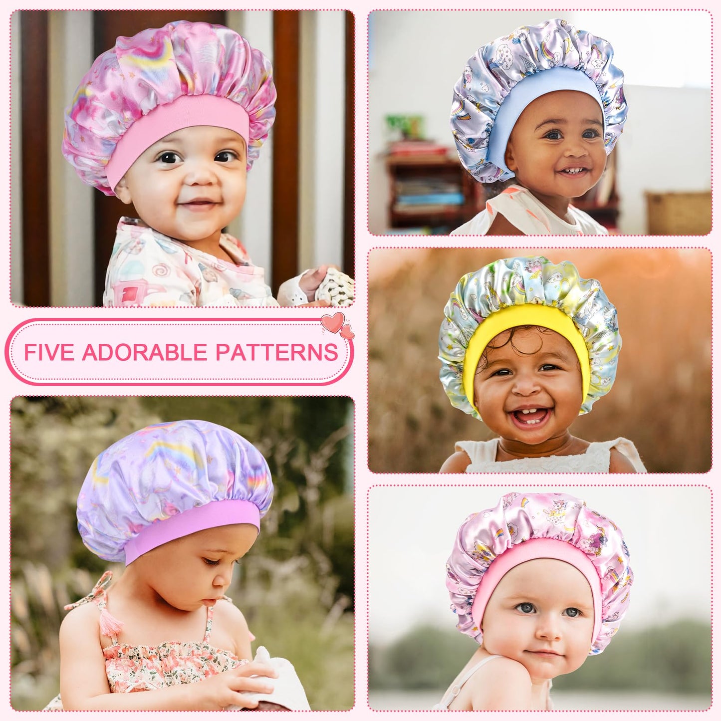 3 Pieces Kids Satin Bonnet Dinosaur Wide Elastic Band Sleeping Cap Soft Silk Double Layer Night Hair Hats for Teens Toddler Child Baby