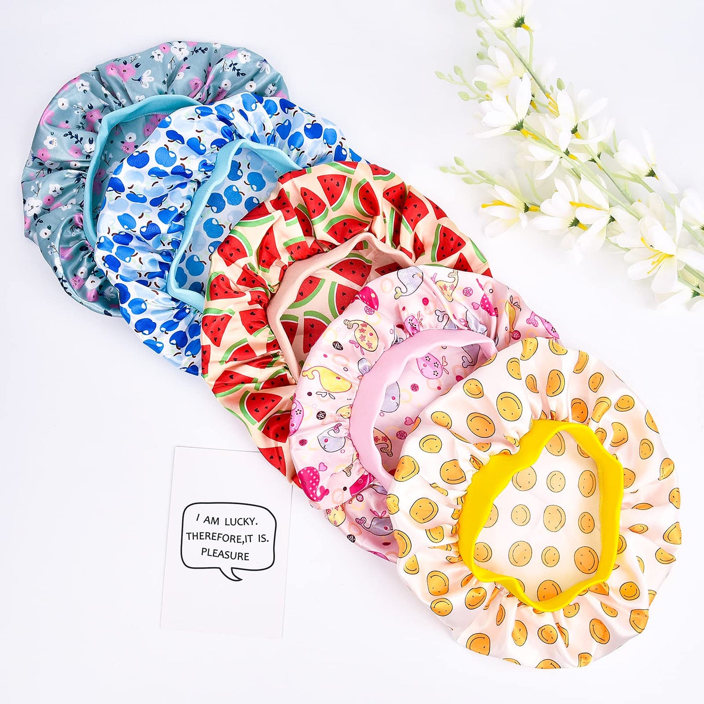 3 Pieces Kids Satin Bonnet Dinosaur Wide Elastic Band Sleeping Cap Soft Silk Double Layer Night Hair Hats for Teens Toddler Child Baby