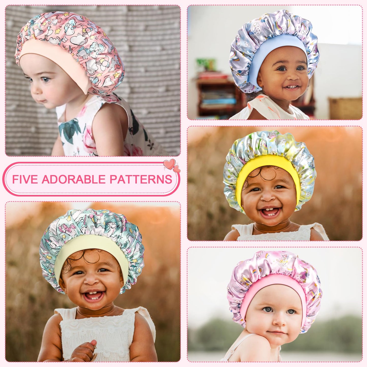 3 Pieces Kids Satin Bonnet Dinosaur Wide Elastic Band Sleeping Cap Soft Silk Double Layer Night Hair Hats for Teens Toddler Child Baby