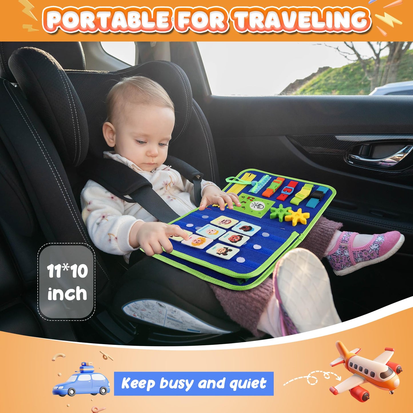 URMYWO Toddler Busy Board - Busy Book Montessori Toys for 1 2 3 4 Year Old - Preschool Learning Activities with Alphabet Number Animal, Educational Travel Toys Birthday Gifts for Kids