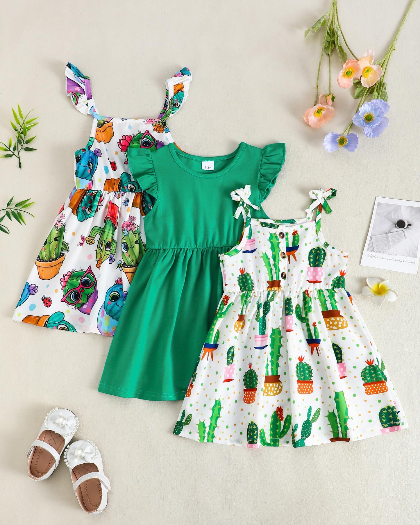 Toddler Girl Dress Little Girl Clothes Ruffle Sleeveless Multipack Floral Flamingo Striped Summer Spring Casual Dresses