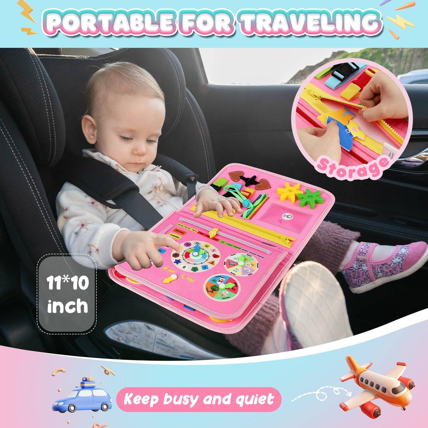 URMYWO Toddler Busy Board - Busy Book Montessori Toys for 1 2 3 4 Year Old - Preschool Learning Activities with Alphabet Number Animal, Educational Travel Toys Birthday Gifts for Kids