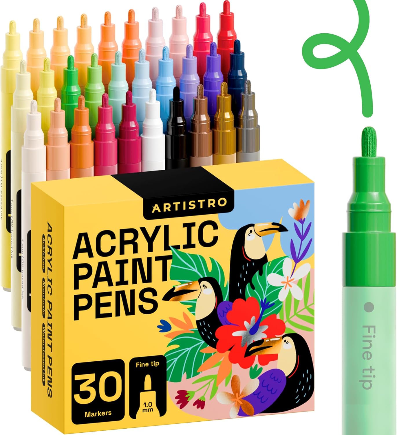 ARTISTRO 24 Dual Tip Acrylic Paint Markers - Washable, Non-Toxic Pens for Glass, Ceramic, and More