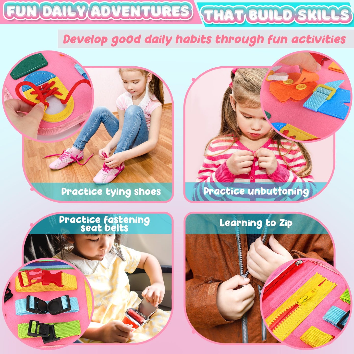 URMYWO Toddler Busy Board - Busy Book Montessori Toys for 1 2 3 4 Year Old - Preschool Learning Activities with Alphabet Number Animal, Educational Travel Toys Birthday Gifts for Kids