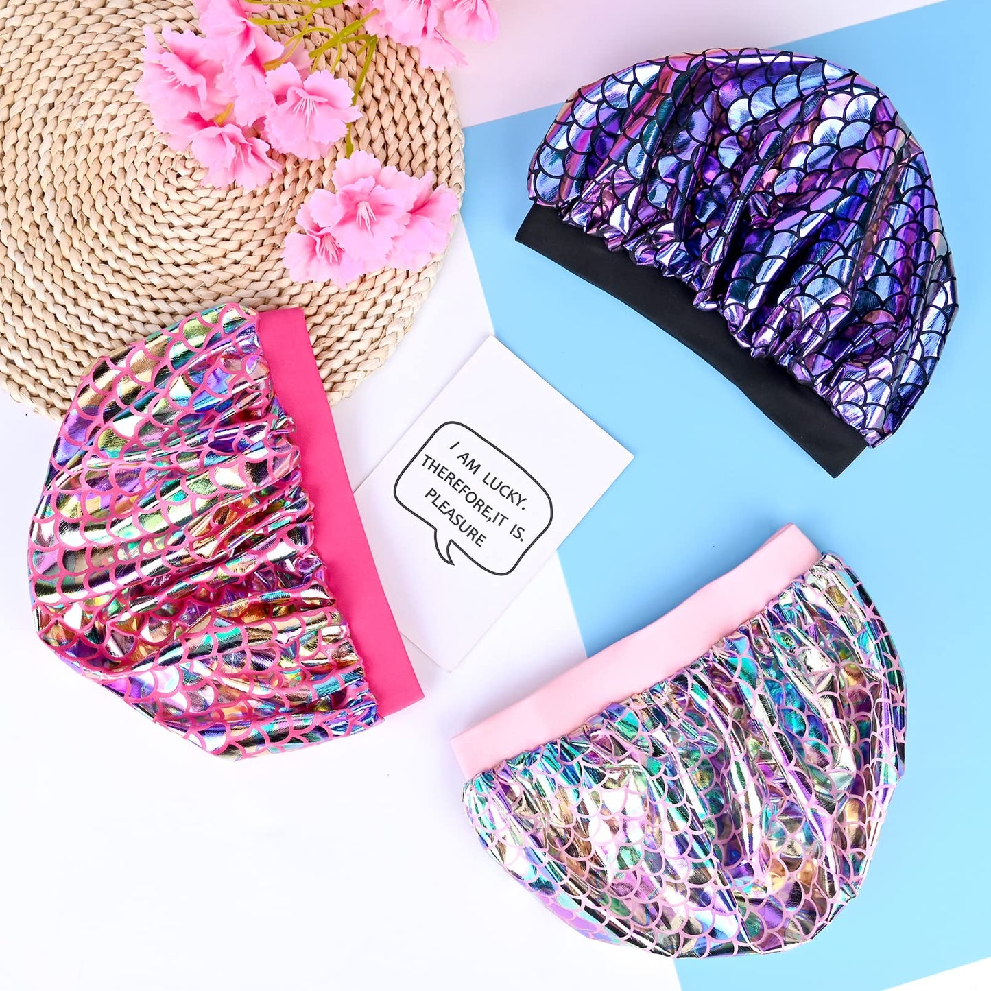 3 Pieces Kids Satin Bonnet Dinosaur Wide Elastic Band Sleeping Cap Soft Silk Double Layer Night Hair Hats for Teens Toddler Child Baby