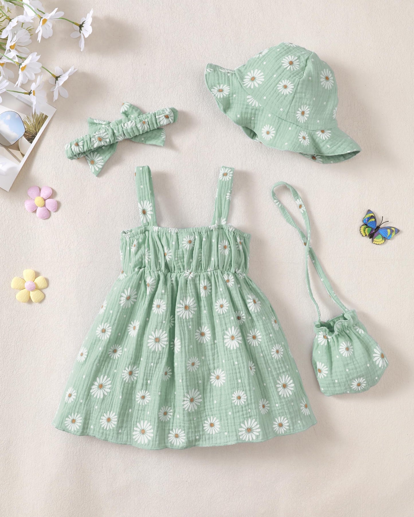 Toddler Girl Summer Dress Infant Baby Girl Casual Clothes Sleeveless Bowknot Beach Sundress with Hat