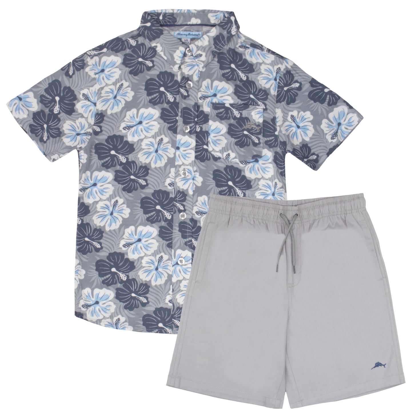 Tommy Bahama Boys Hawaiian Button Down Short Sleeve Shirt & Elastic Waist Shorts Set, Casual 2-Piece Summer Outfit for Kids