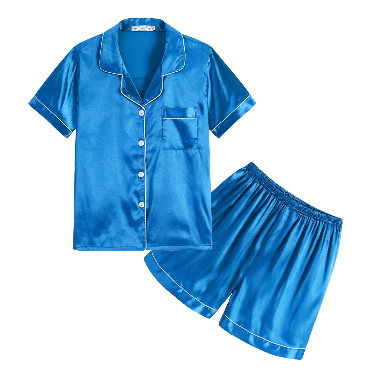 Unisex Kids Boys and Girls Pajama Sets Summer Short Sleeve With Shorts Sleepwear Silky Button Down Loungewear