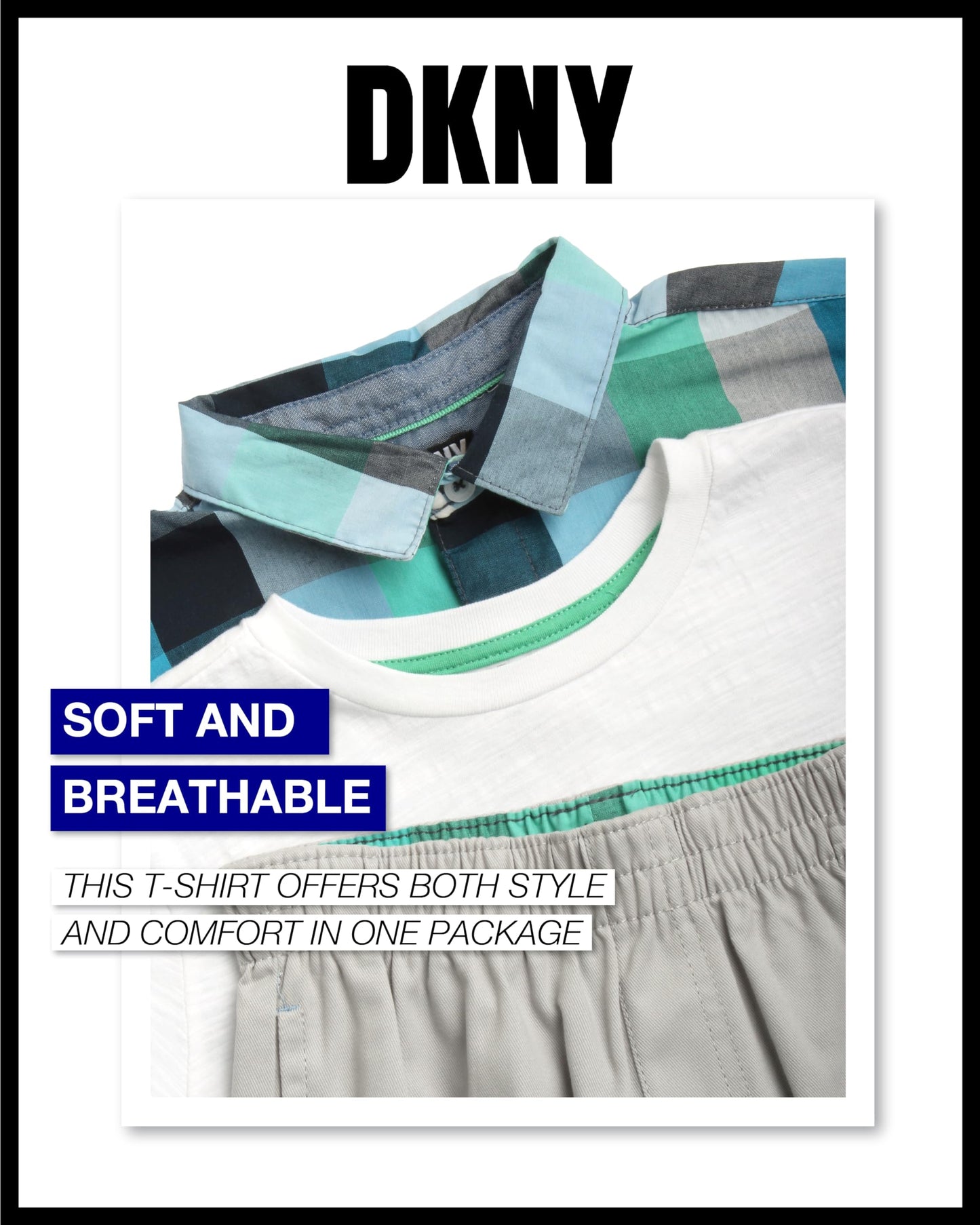 DKNY Boys' Short Set - 3 Piece Short Sleeve Button Down Shirt, Crew Neck T-Shirt, and Twill Shorts for Boys (Sizes: 2T-7)