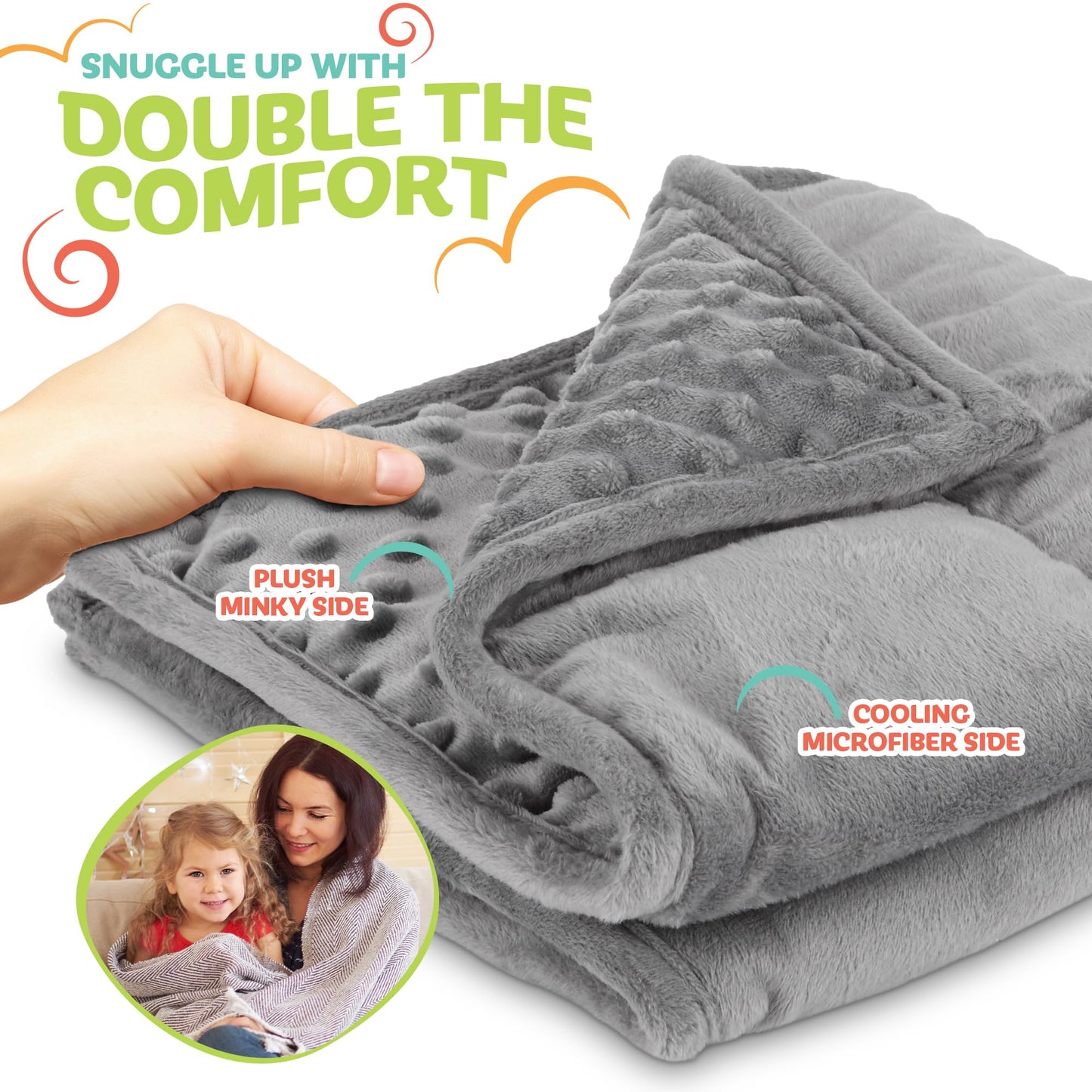 5lb Weighted Blanket for Kids (Grey), Plush Minky Weighted Lap Pad for Kids with Sensory Processing Issues Like Autism or ADHD, Giftable Kids Weighted Blanket with Travel Bag for Ages 4-10