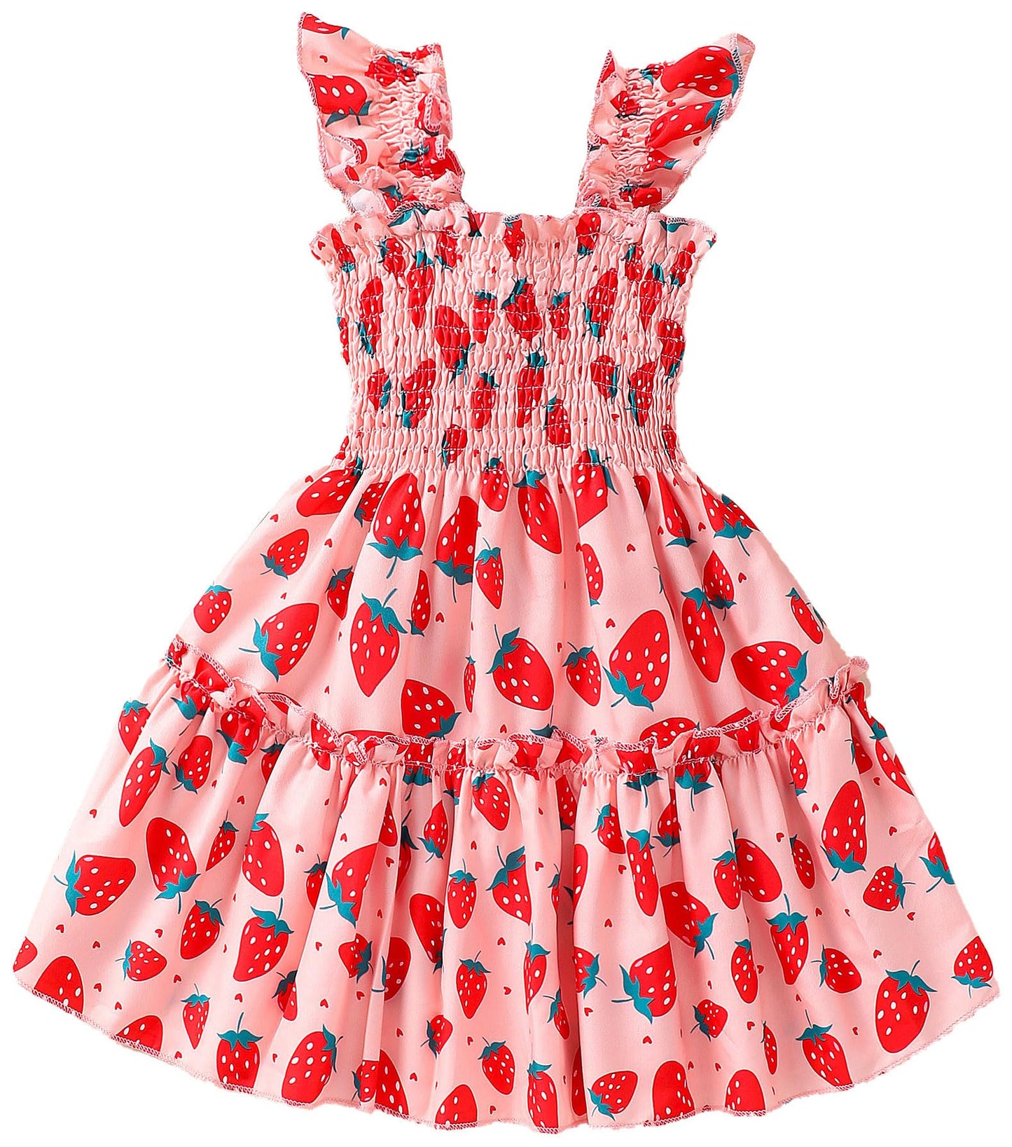 RETSUGO Little Girls Dresses Flutter Sleeve Casual Birthday Party Dress Toddler Kids Swing Twirly Summer Sundress 1-8 Years