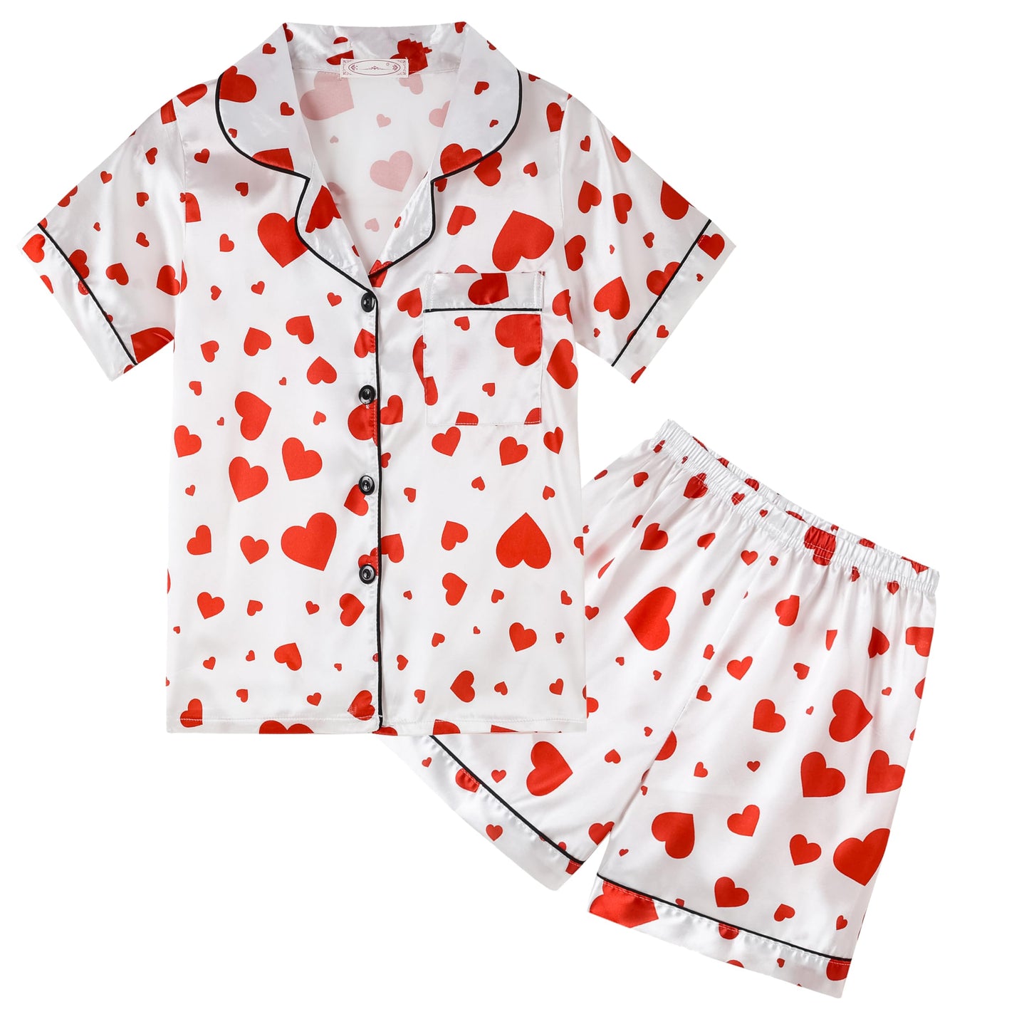 Unisex Kids Boys and Girls Pajama Sets Summer Short Sleeve With Shorts Sleepwear Silky Button Down Loungewear