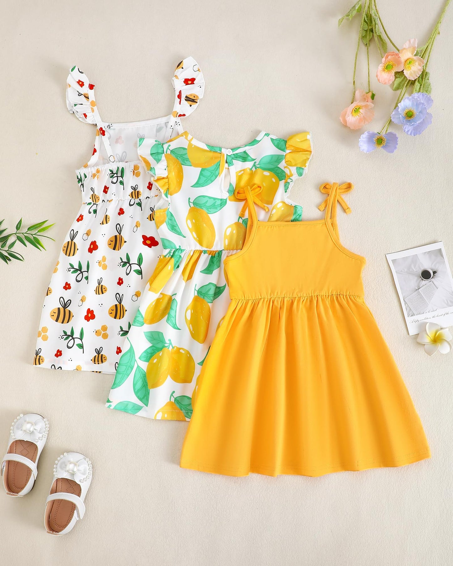 Toddler Girl Dress Little Girl Clothes Ruffle Sleeveless Multipack Floral Flamingo Striped Summer Spring Casual Dresses