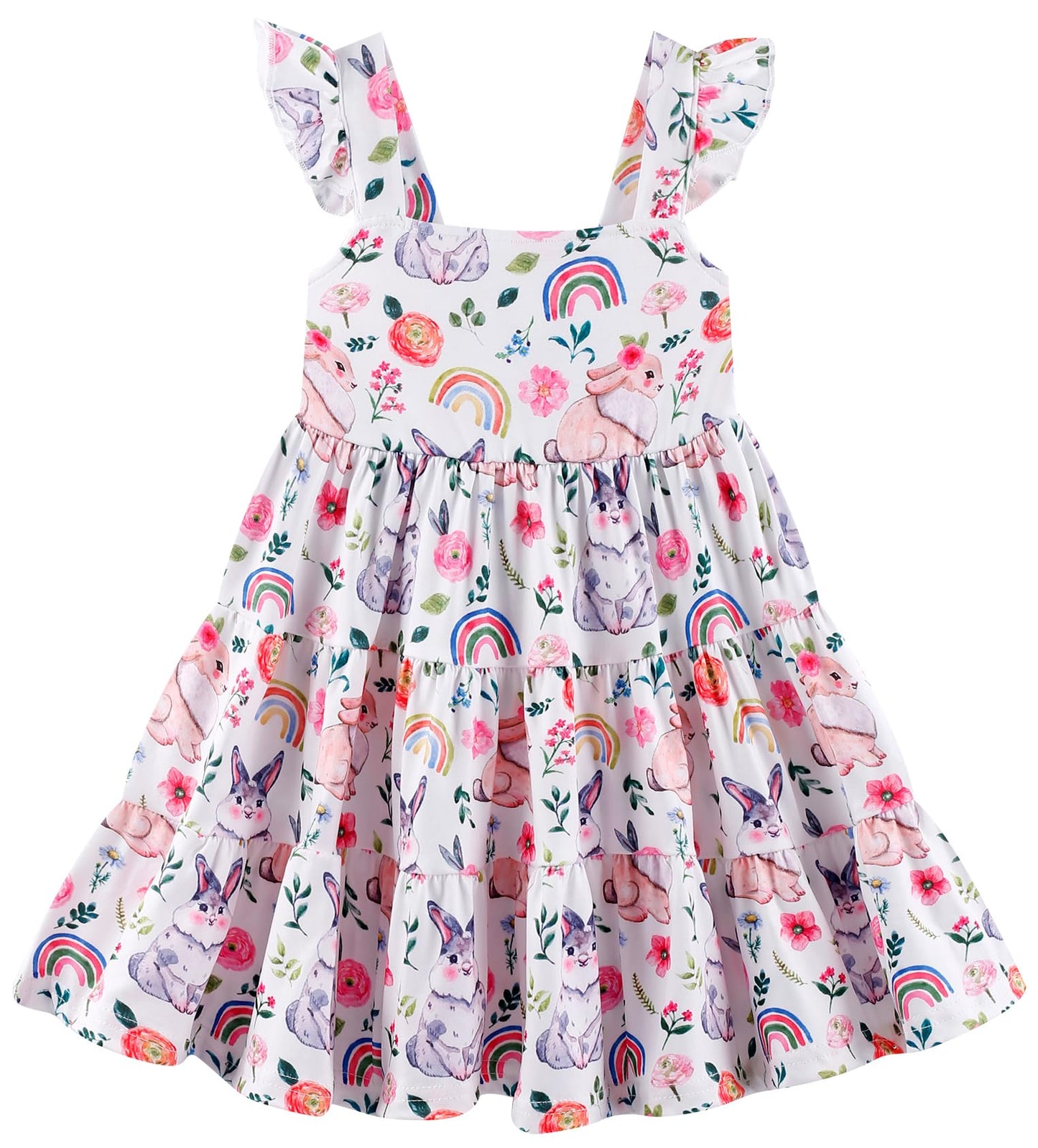 RETSUGO Little Girls Dresses Flutter Sleeve Casual Birthday Party Dress Toddler Kids Swing Twirly Summer Sundress 1-8 Years