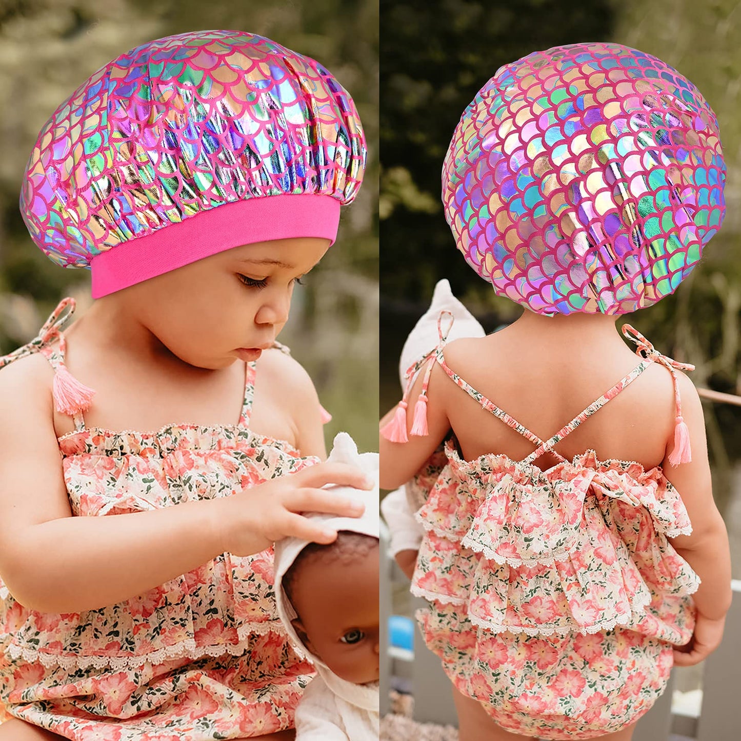 3 Pieces Kids Satin Bonnet Dinosaur Wide Elastic Band Sleeping Cap Soft Silk Double Layer Night Hair Hats for Teens Toddler Child Baby