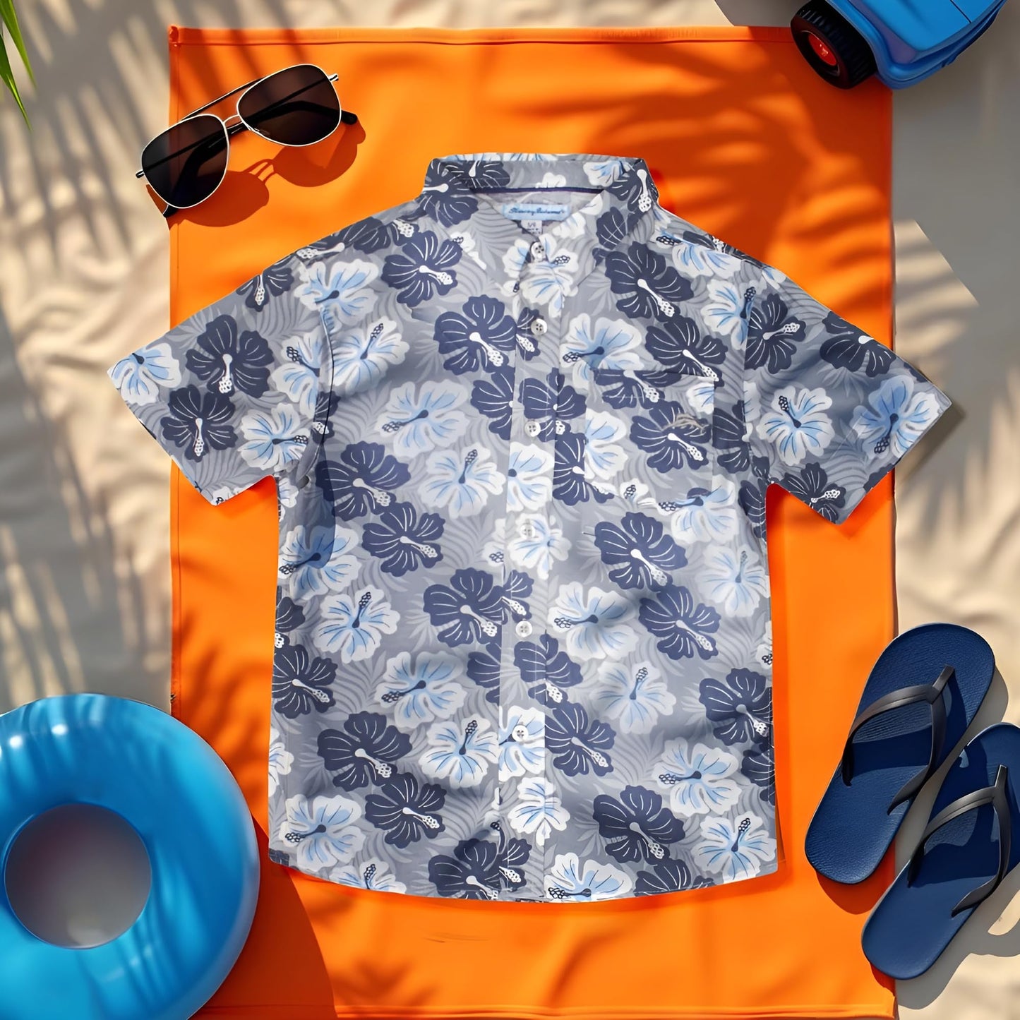 Tommy Bahama Boys Hawaiian Button Down Short Sleeve Shirt & Elastic Waist Shorts Set, Casual 2-Piece Summer Outfit for Kids