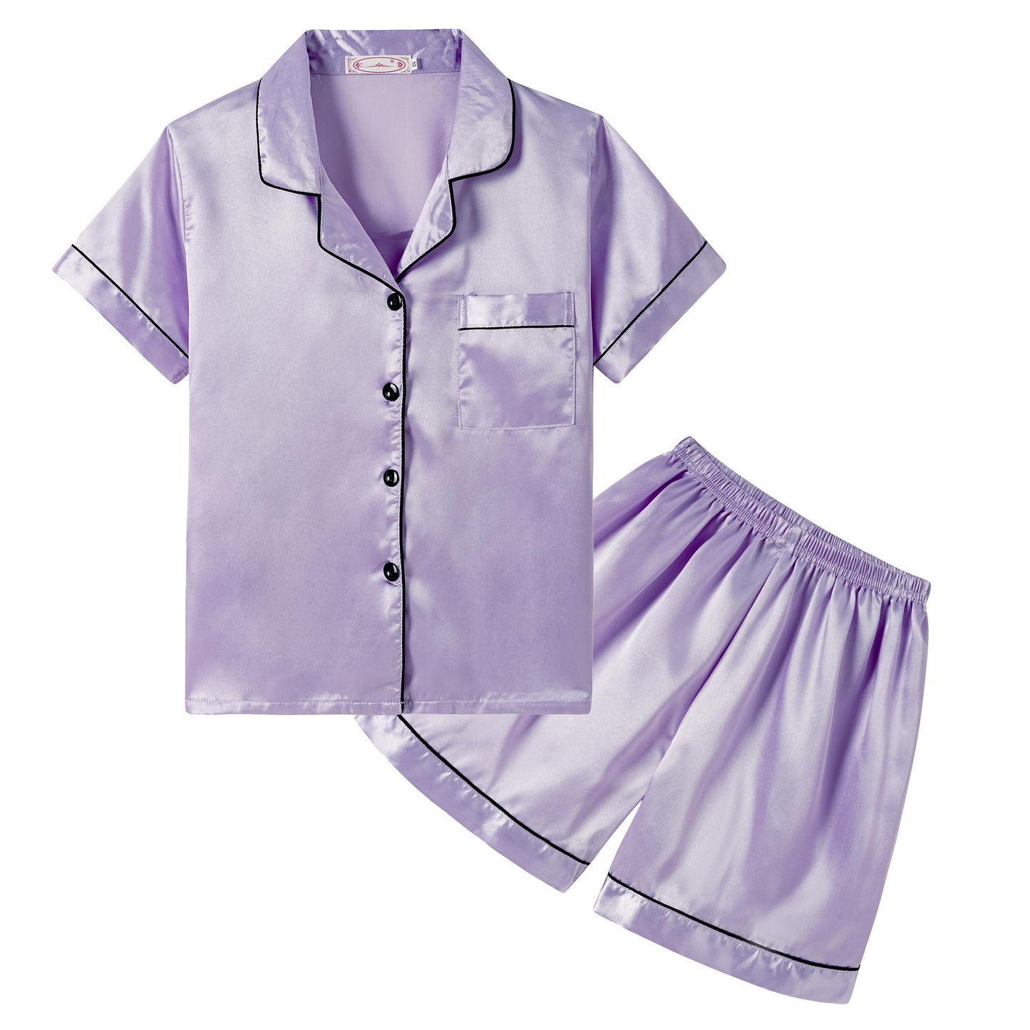 Unisex Kids Boys and Girls Pajama Sets Summer Short Sleeve With Shorts Sleepwear Silky Button Down Loungewear