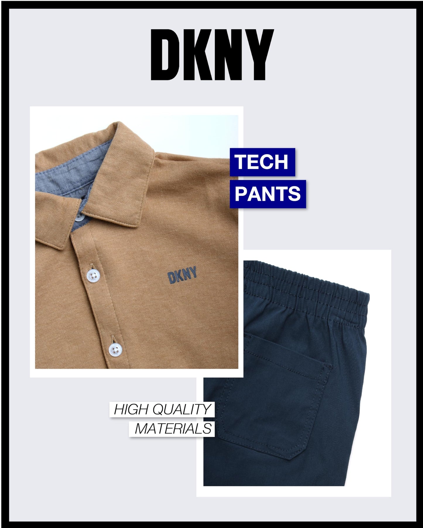 DKNY Boys' Pants Set - 2 Piece Short Sleeve Button Down Shirt and Tech Pants - Summer Outfit Set for Toddler Boys (2T-7)