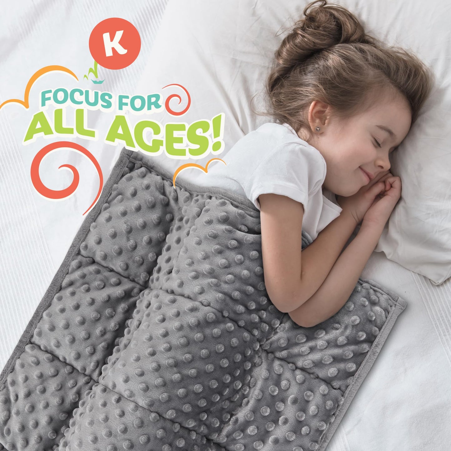 5lb Weighted Blanket for Kids (Grey), Plush Minky Weighted Lap Pad for Kids with Sensory Processing Issues Like Autism or ADHD, Giftable Kids Weighted Blanket with Travel Bag for Ages 4-10
