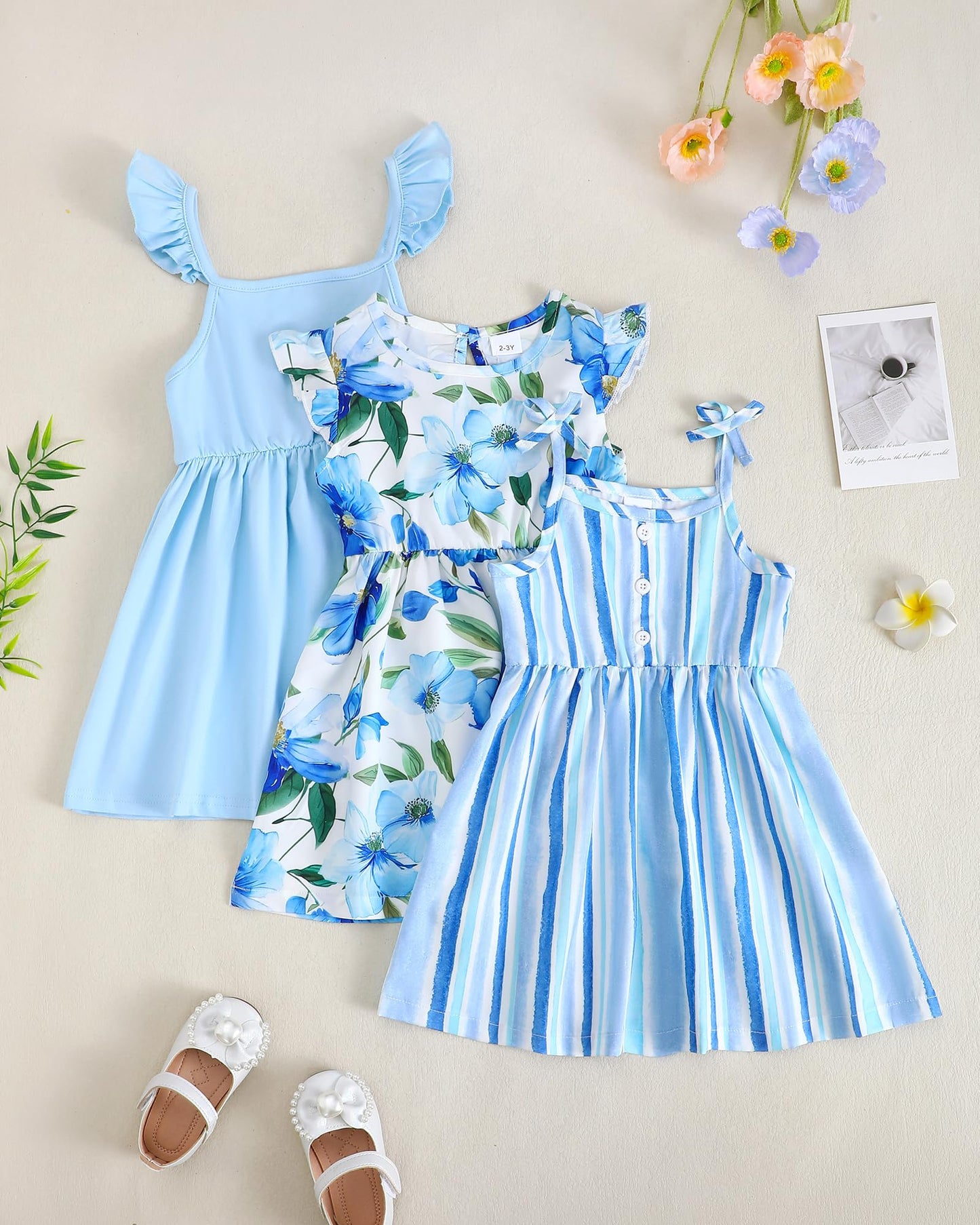 Toddler Girl Dress Little Girl Clothes Ruffle Sleeveless Multipack Floral Flamingo Striped Summer Spring Casual Dresses