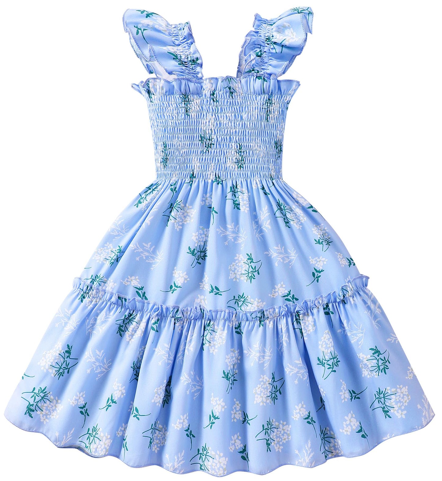 RETSUGO Little Girls Dresses Flutter Sleeve Casual Birthday Party Dress Toddler Kids Swing Twirly Summer Sundress 1-8 Years