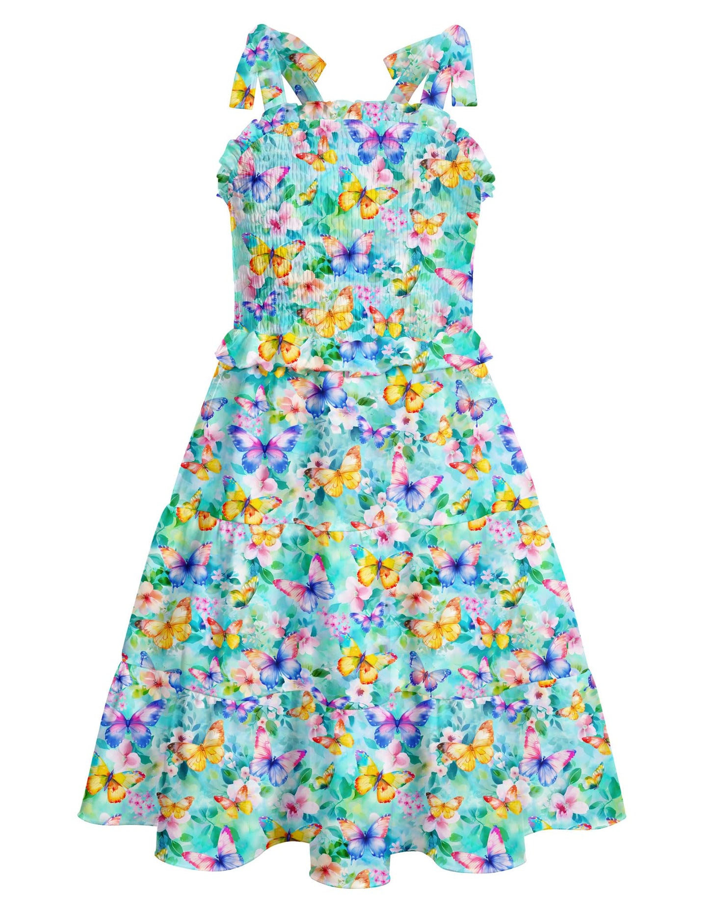 Kids4ever Girls Spaghetti Strap Dress 6-12Y Kids Sleeveless Cami Dresses Summer Beach Smocked Tiered Sundress with Pockets