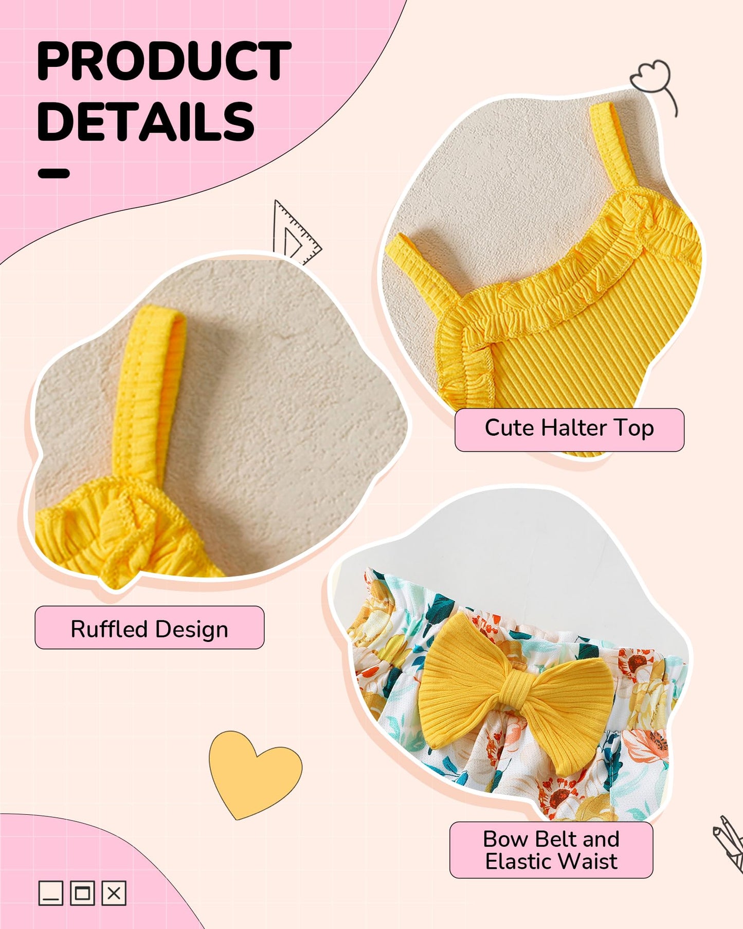 Kucnuzki Toddler Baby Girl Clothes Sleeveless Tank Tops Ruffle Halter Shirts Floral Shorts 2 Piece Set Summer Outfits