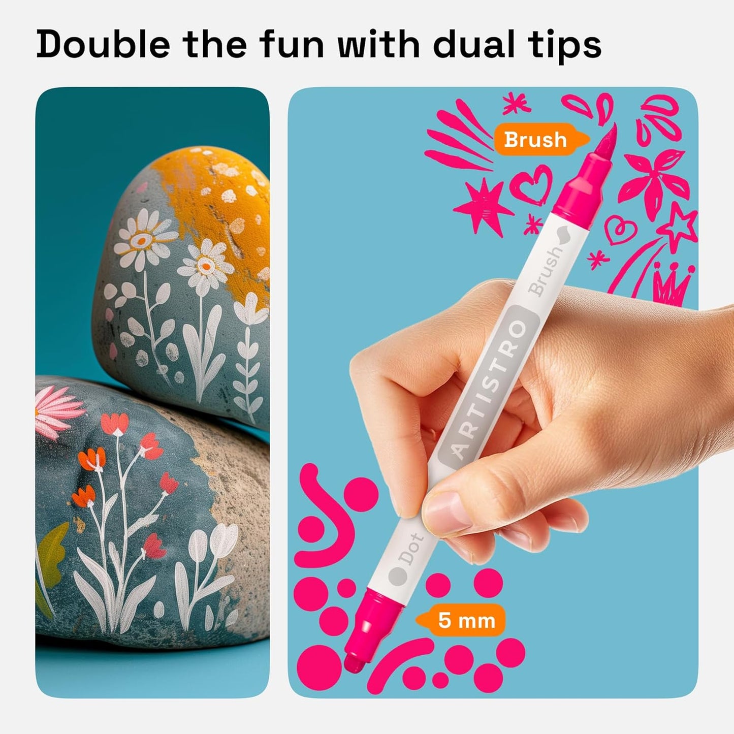ARTISTRO 24 Dual Tip Acrylic Paint Markers - Washable, Non-Toxic Pens for Glass, Ceramic, and More