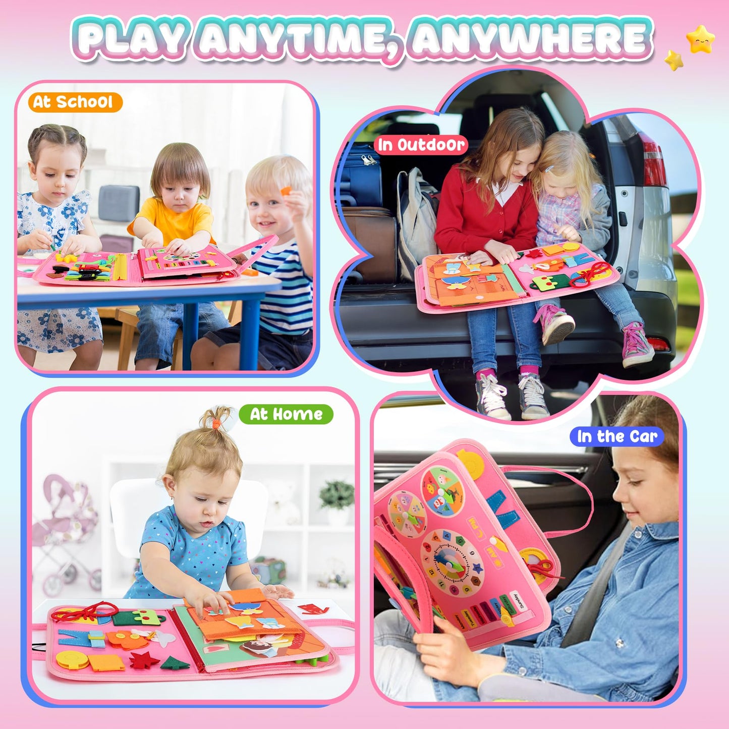 URMYWO Toddler Busy Board - Busy Book Montessori Toys for 1 2 3 4 Year Old - Preschool Learning Activities with Alphabet Number Animal, Educational Travel Toys Birthday Gifts for Kids