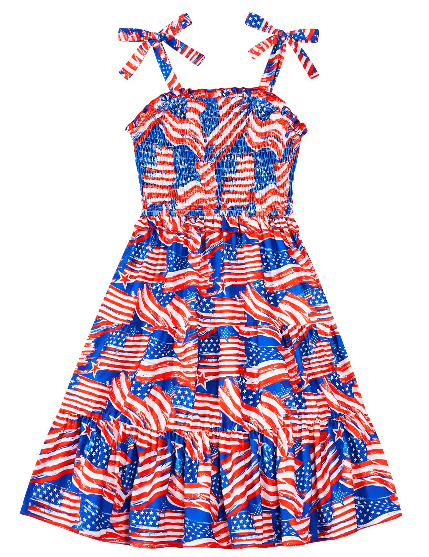 Kids4ever Girls Spaghetti Strap Dress 6-12Y Kids Sleeveless Cami Dresses Summer Beach Smocked Tiered Sundress with Pockets