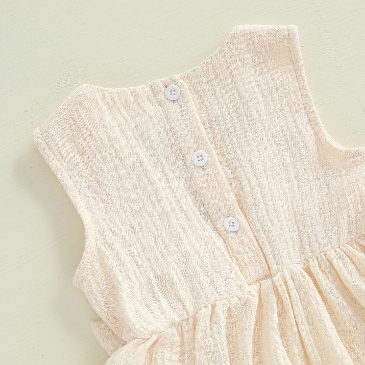 Kupretty Toddler Girl Summer Clothes Baby Solid Linen Outfit Bows Ruffle Tank Tops Shirts + Ruffled Short Set