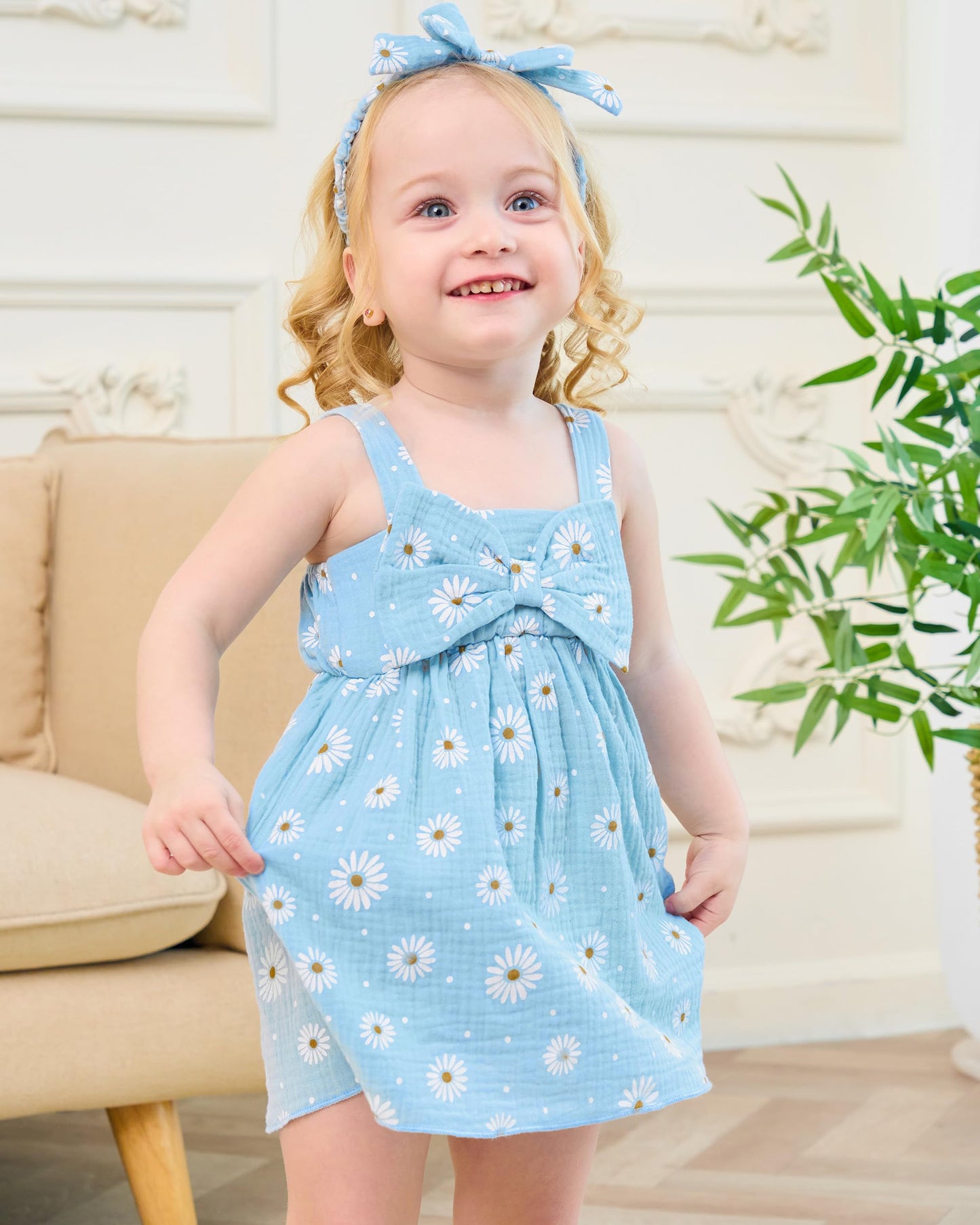 Toddler Girl Summer Dress Infant Baby Girl Casual Clothes Sleeveless Bowknot Beach Sundress with Hat