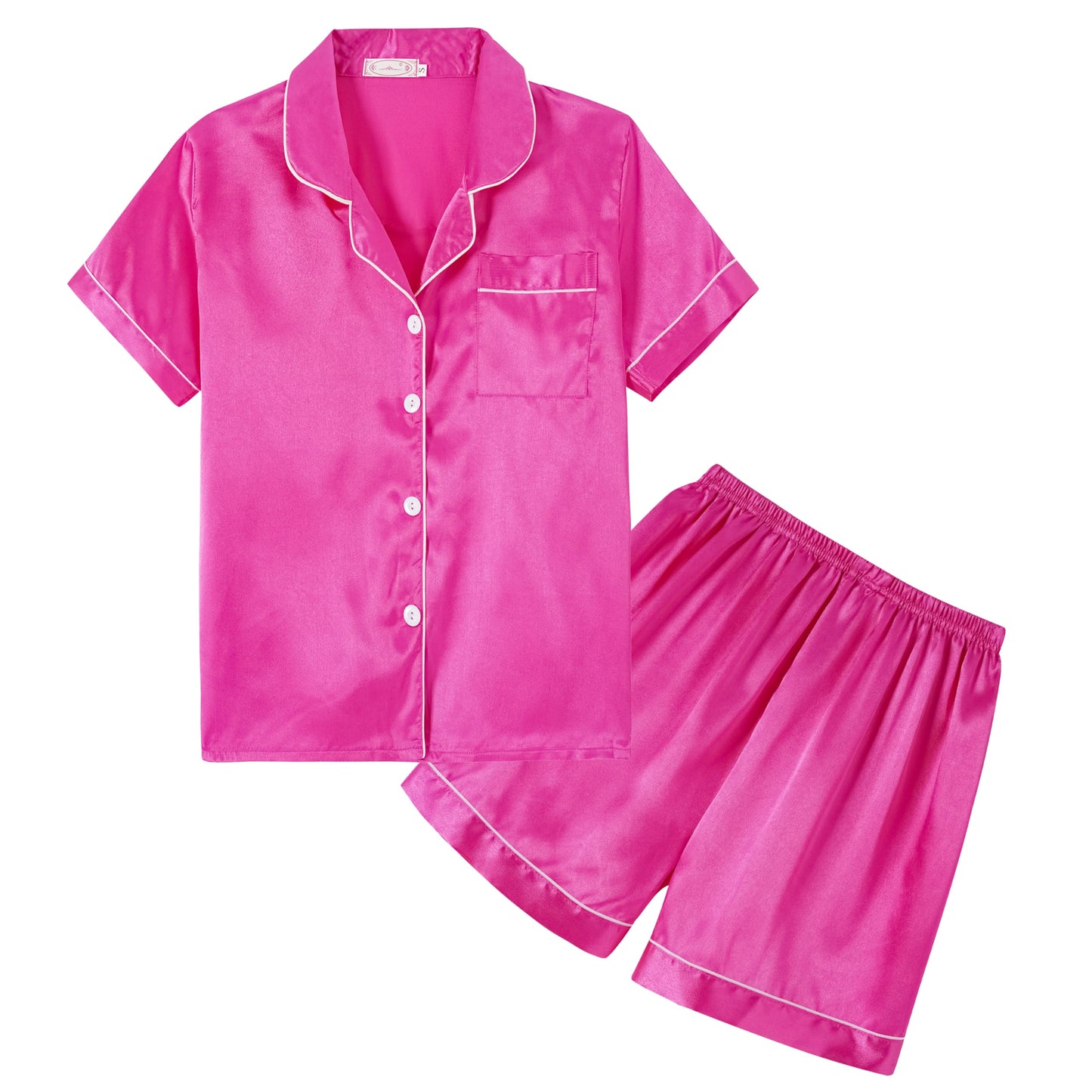 Unisex Kids Boys and Girls Pajama Sets Summer Short Sleeve With Shorts Sleepwear Silky Button Down Loungewear
