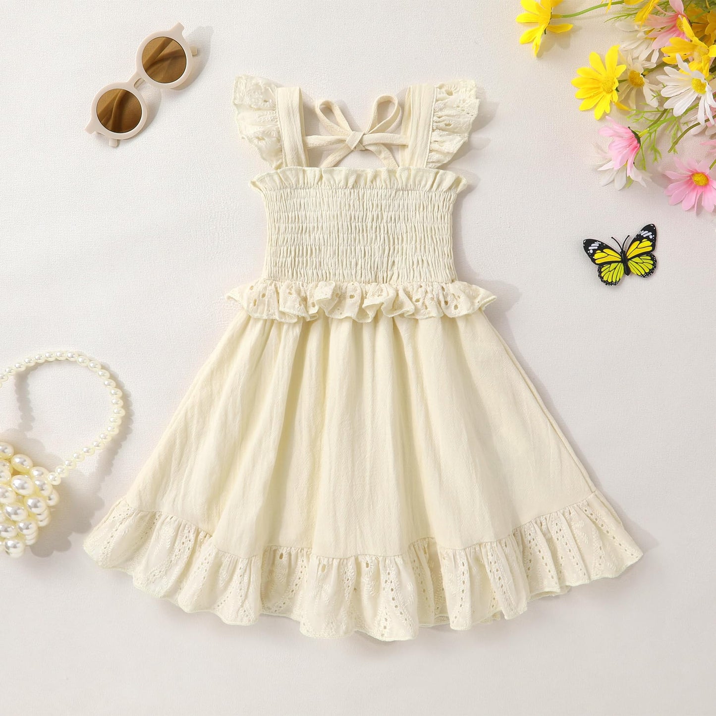 YOUNGER TREE Toddler Dress Baby Girls Cotton Ruffle Sleeveless Summer Dresses Kids Boho Beach Casual Sundress