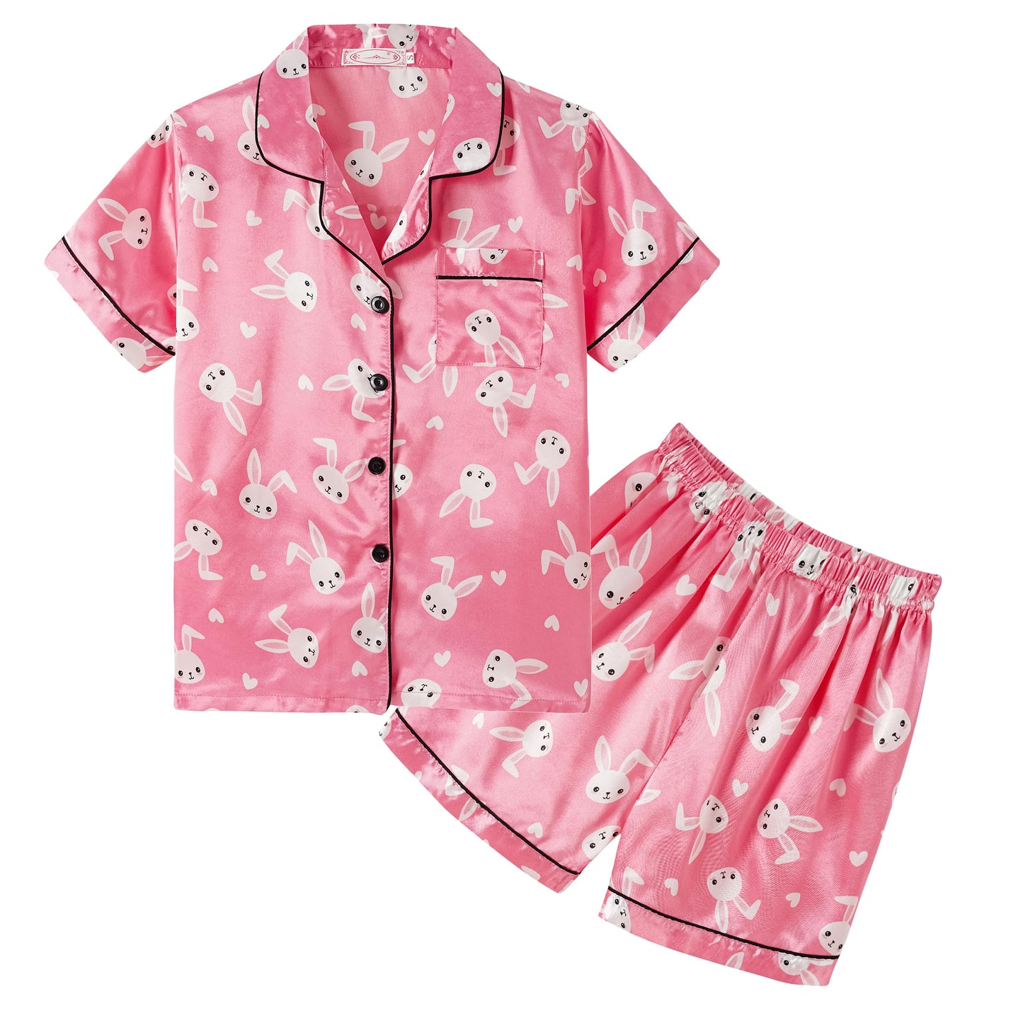 Unisex Kids Boys and Girls Pajama Sets Summer Short Sleeve With Shorts Sleepwear Silky Button Down Loungewear