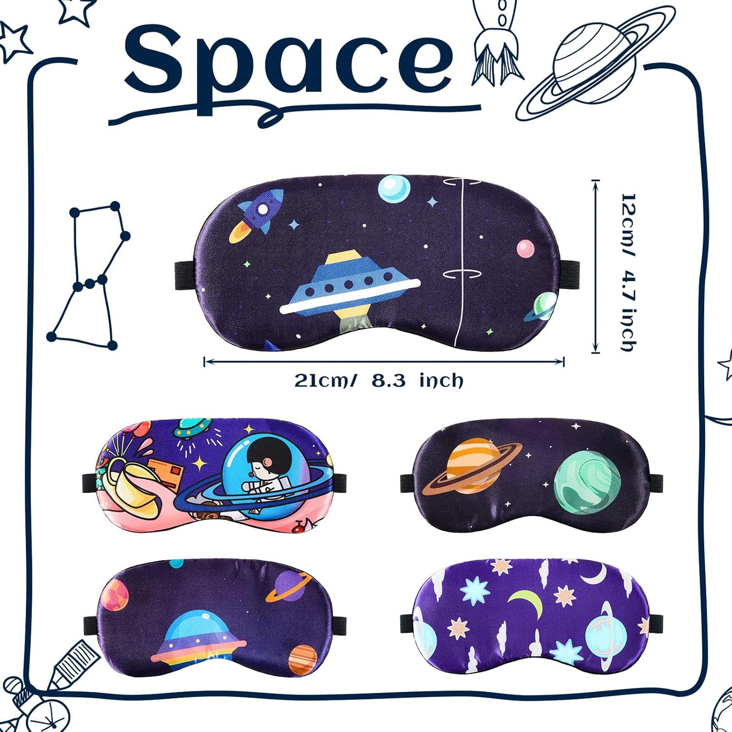 Geyoga 5 Pcs Boys Sleep Masks Planet Kids Sleeping Masks Boys Space Eye Cover Blindfolds Children Travel Eye Shade with Elastic Strap for Sleeping Naps Light Blocking, 5 Styles