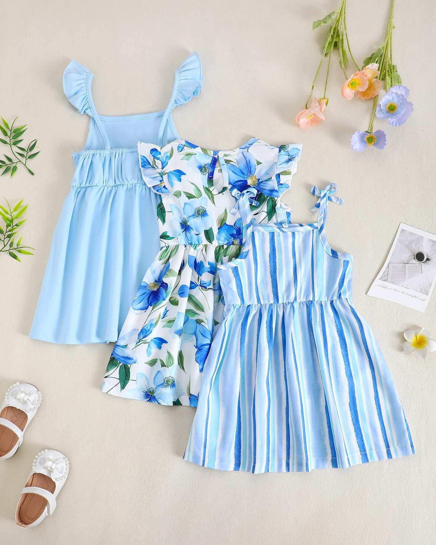 Toddler Girl Dress Little Girl Clothes Ruffle Sleeveless Multipack Floral Flamingo Striped Summer Spring Casual Dresses