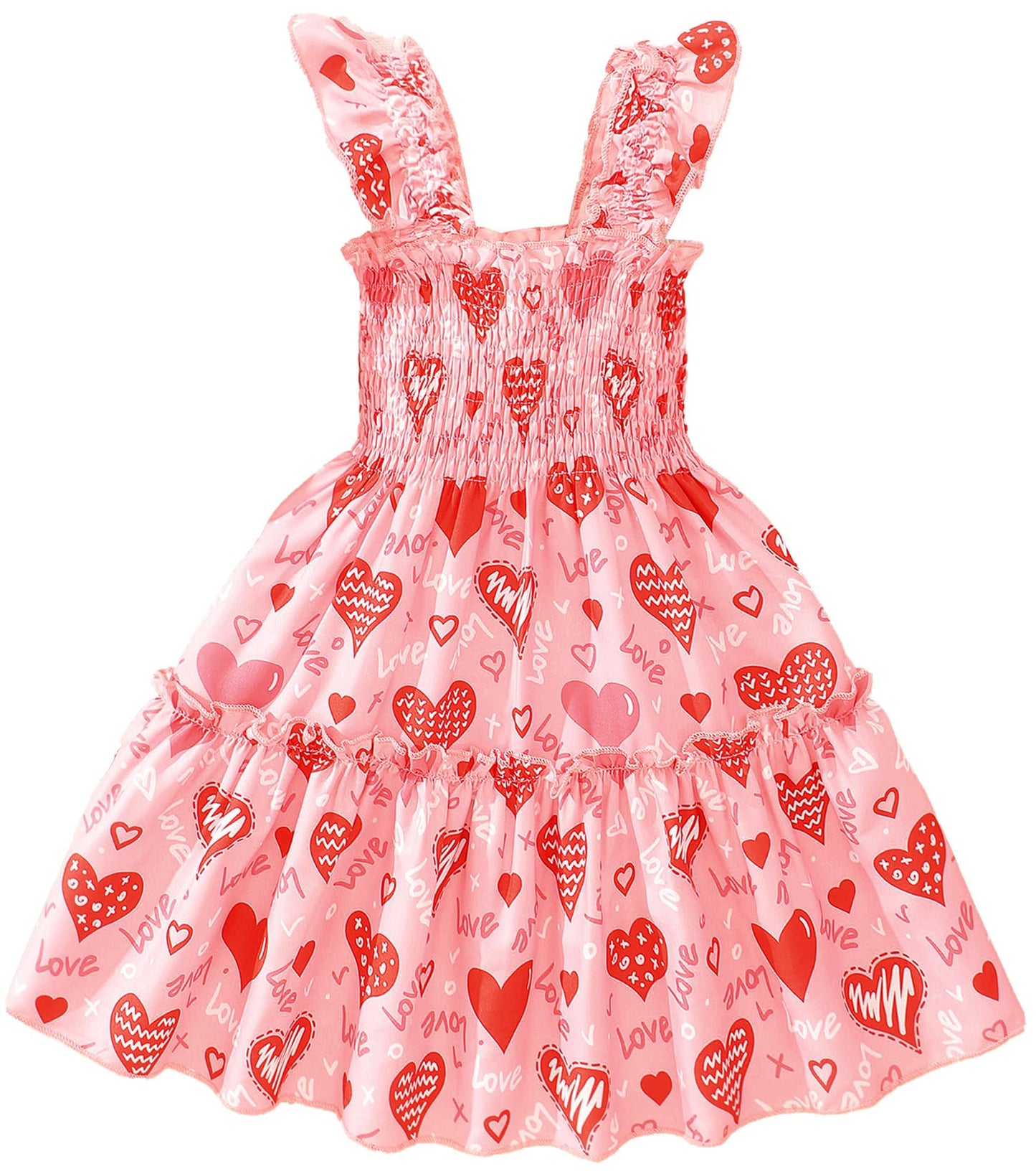 RETSUGO Little Girls Dresses Flutter Sleeve Casual Birthday Party Dress Toddler Kids Swing Twirly Summer Sundress 1-8 Years