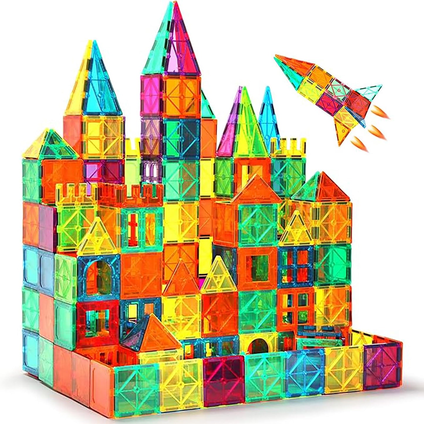 Magnetic Tiles 100PCS with 2 Cars, STEM Educational Building Blocks for Kids Ages 3-9, Magnet Construction Toys Gift for Toddlers