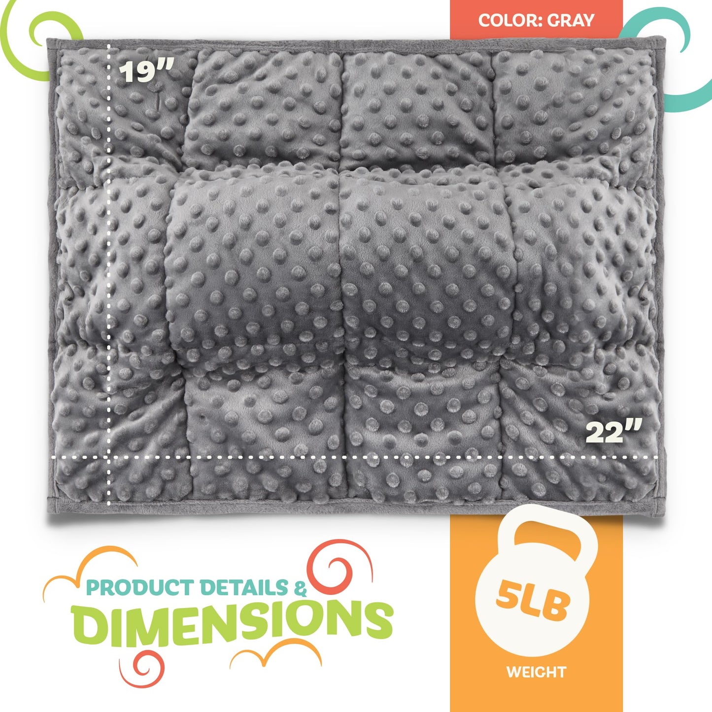 5lb Weighted Blanket for Kids (Grey), Plush Minky Weighted Lap Pad for Kids with Sensory Processing Issues Like Autism or ADHD, Giftable Kids Weighted Blanket with Travel Bag for Ages 4-10