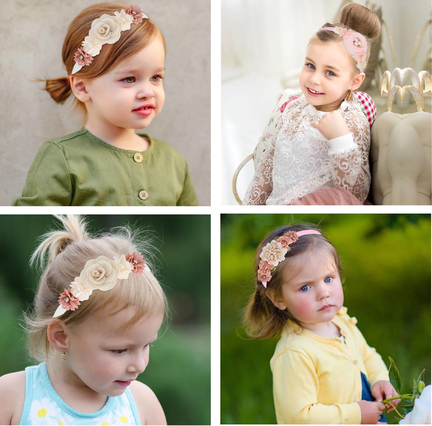 5 Pieces Beige Pink Plastic Flower Headbands Floral Hair Bands Hoops Accessories for Baby Girls Toddlers Kids Teens